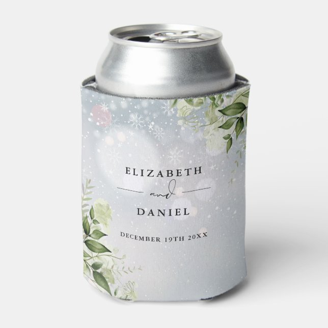 Rafraîchisseur Pour Canette Verdure Floral Élégant Mariage d'hiver (Can devant)