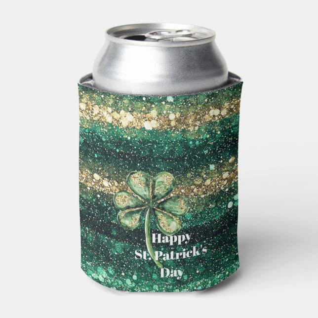 Rafraîchisseur Pour Canette Vert Or Paillettes Trèfle Saint-Patrick (Can devant)