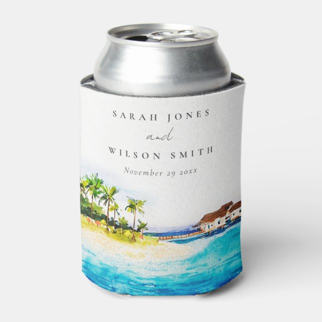 Rafraîchisseur Pour Canette Villa Tropical Overwater Seascape Beach Mariage (Can devant)