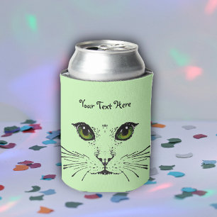 Rafraîchisseur Pour Canette Visage de chat Oeil intense Whiskers Vert clair