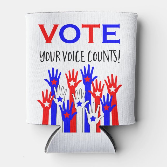 Rafraîchisseur Pour Canette Votez ! Ta voix compte ! Des mains patriotiques (Devant)