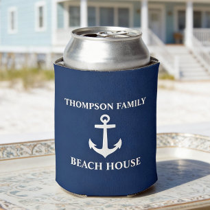 Rafraîchisseur Pour Canette Votre nom Beach House Ancre Bleu