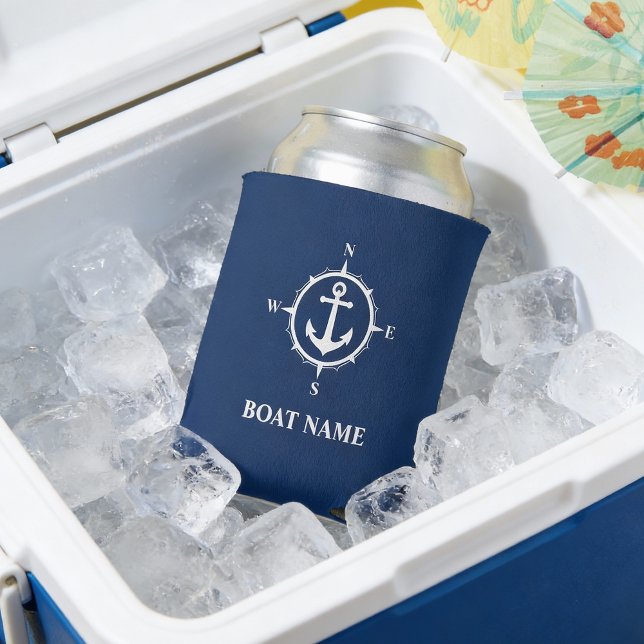 Rafraîchisseur Pour Canette Votre nom de bateau Compass Ancre Navy Can Cooler (Créateur téléchargé)