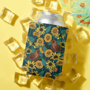 Rafraîchisseur Pour Canette Wens et fleurs sur bleu foncé