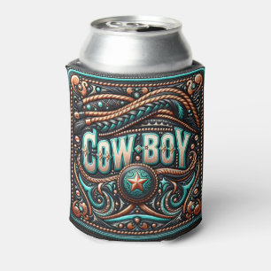 Rafraîchisseur Pour Canette Western Leather Print Turquoise Brown Cowboy