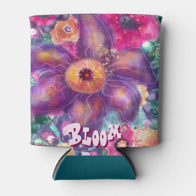 Rafraîchisseur Pour Canette Whimsical Floral Abstract Art Teal Personalized  (Devant)