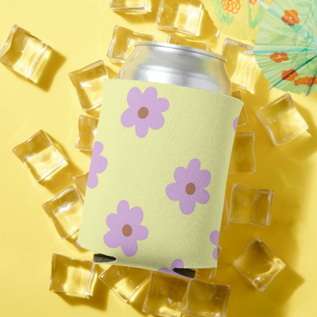 Rafraîchisseur Pour Canette Whimsical violet & Fleur Jaune Retro Gourme (Été in situ)