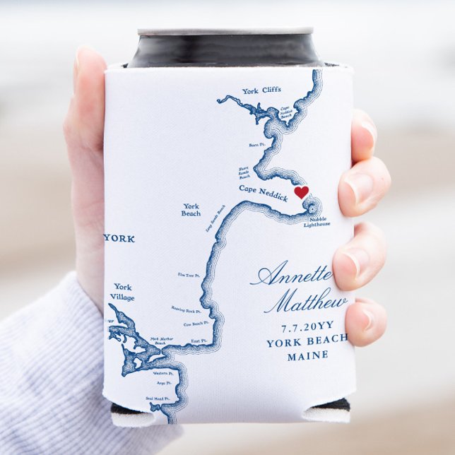 Rafraîchisseur Pour Canette York Maine Carte Mariage Favor Boire (These York Beach Maine Can Coolers are great wedding favor coozies for your destination wedding)