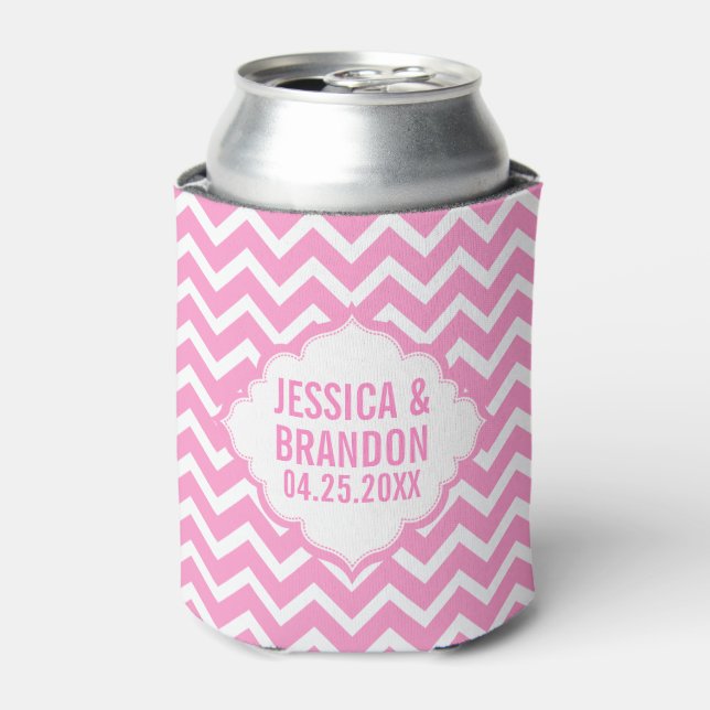 Rafraîchisseur Pour Canette Zigzag rose et blanc monogramme Chevron 2 (Can devant)