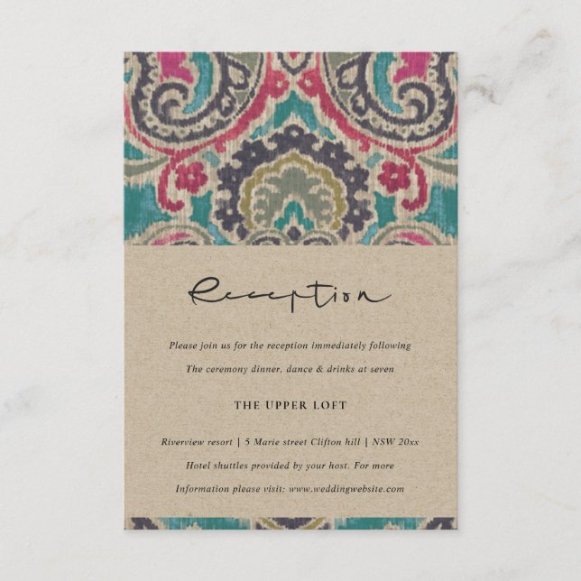 RAFT BOHO TRIBAL IKAT PINK AQUAMARIN WEDDING REZEP BEGLEITKARTE (Vorderseite)