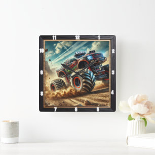 Rafting Off-Road Monster Truck Abenteuer Quadratische Wanduhr
