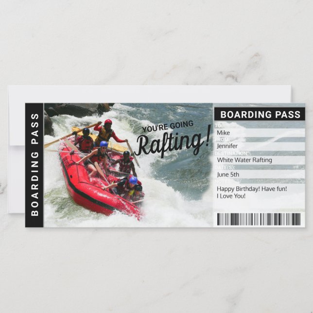 Rafting River Trip Geschenkgutschein Boarding Pass (Vorderseite)