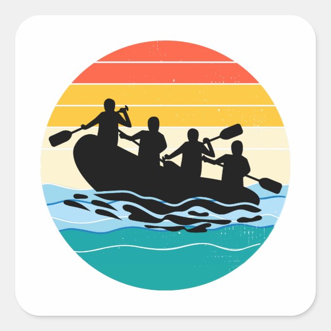 Rafting Team Raft White Water Rafter Paddel Retro Quadratischer Aufkleber (Vorderseite)