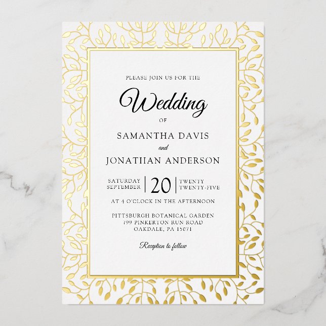 Rafy Vine Gold Foil Border Wedding Folieneinladung (Vorderseite)