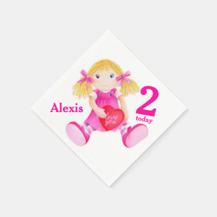 Rag doll art girls 2nd Birthday napkins Serviette