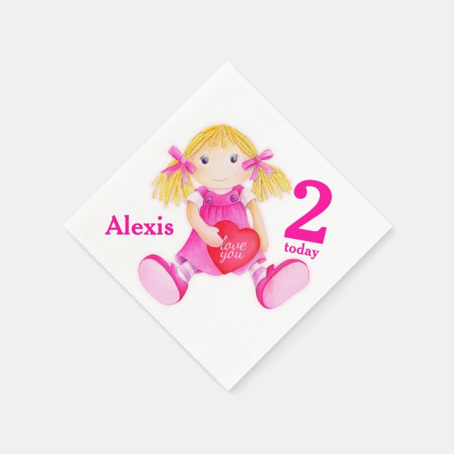 Rag doll art girls 2nd Birthday napkins Serviette (Ecke)