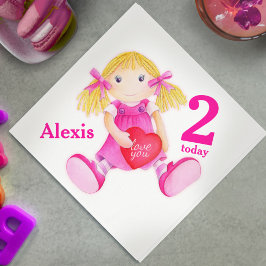 Rag doll art girls 2nd Birthday napkins Serviette