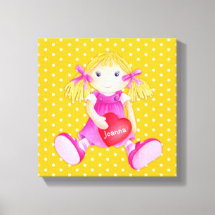 Rag doll Girls personalisierte gelbe Kinderzimmer Leinwanddruck