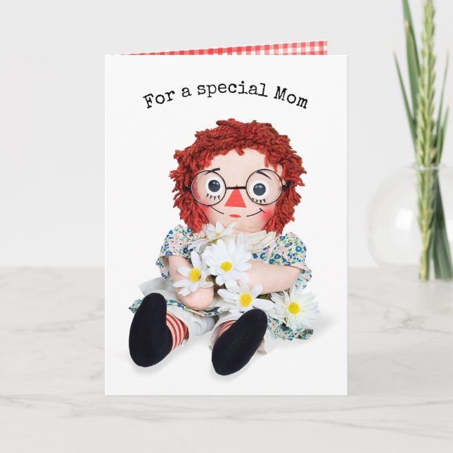 Rag Doll mit Daisy Bouquet für Mama Karte (Vorderseite)