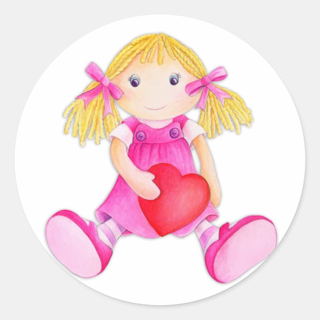 Rag doll whimsisikgirl pink white Aufkleber (Vorderseite)