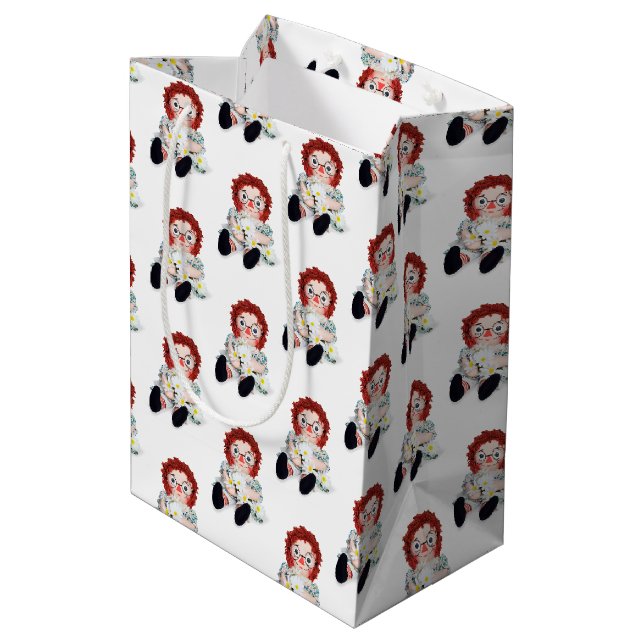 Rag-Puppe mit Daisy Bouquet Mittlere Geschenktüte (Rückseite Schrägansicht)