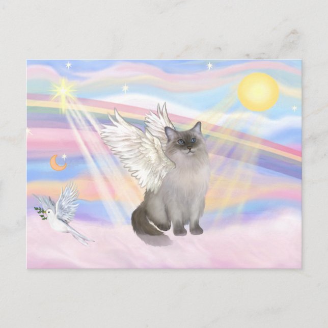 Ragdoll Cat (Blue Point) Angel - Wolken Postkarte (Vorderseite)