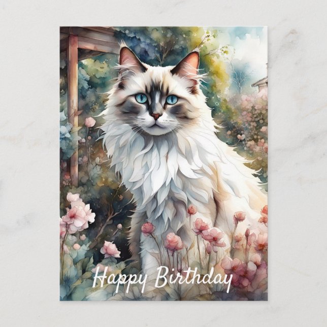 Ragdoll Cat English Garden Birthday Postkarte (Vorderseite)