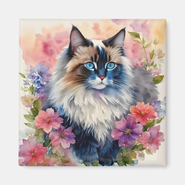 Ragdoll Cat Floral Art Magnet (Vorne)