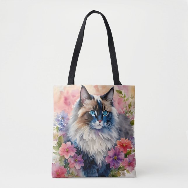Ragdoll Cat Floral Portrait Art Tasche (Vorderseite)
