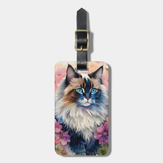 Ragdoll Cat Floral Portrait Gepäckanhänger (Vorderseite vertikal)