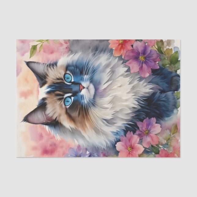 Ragdoll Cat Floral Portrait Seidenpapier (Vorderseite)
