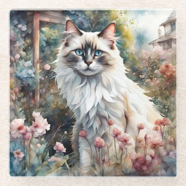 Ragdoll Cat in English Garden Glasuntersetzer (Vorderseite)