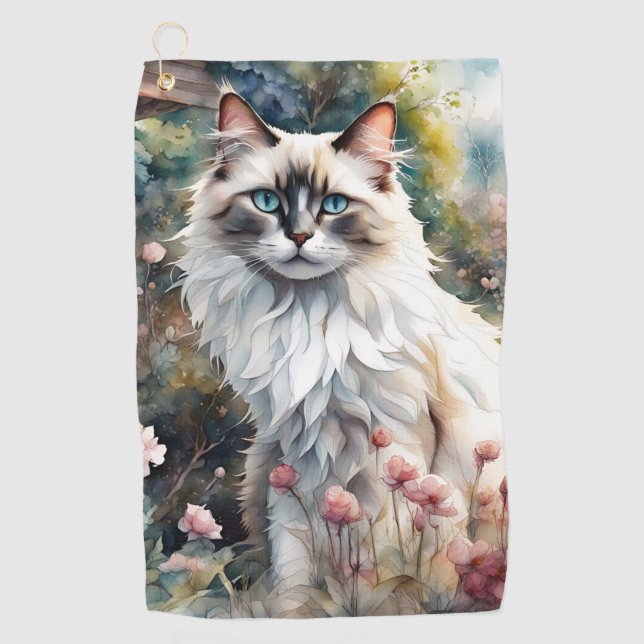 Ragdoll Cat in English Garden Golfhandtuch (Vorderseite)