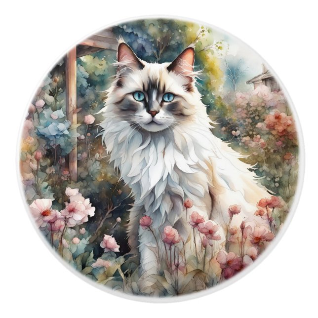 Ragdoll Cat in English Garden Keramikknauf (Vorderseite)