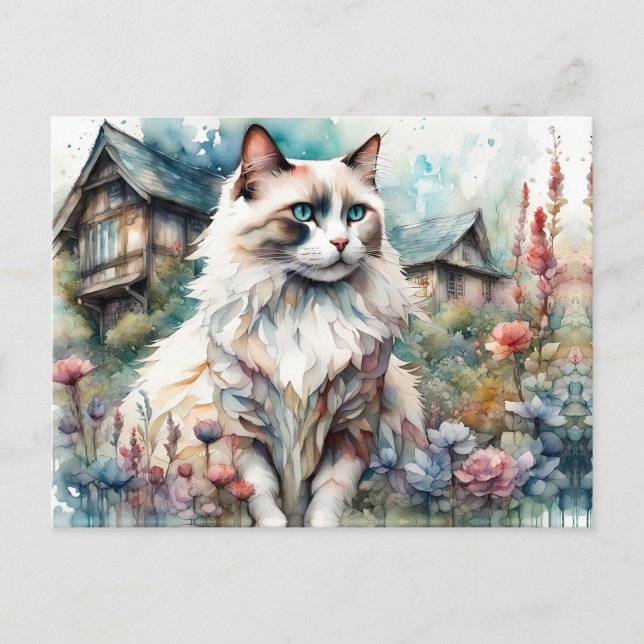 Ragdoll Cat in English Garden Postkarte (Vorderseite)