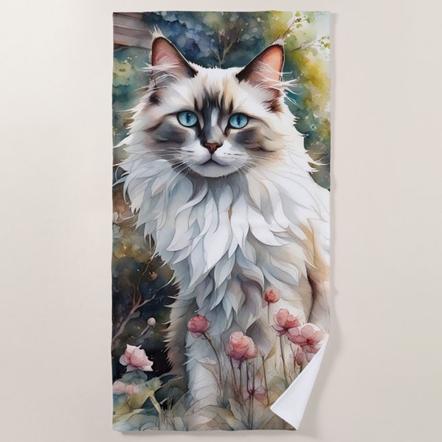 Ragdoll Cat in English Garden Strandtuch (Vorderseite)