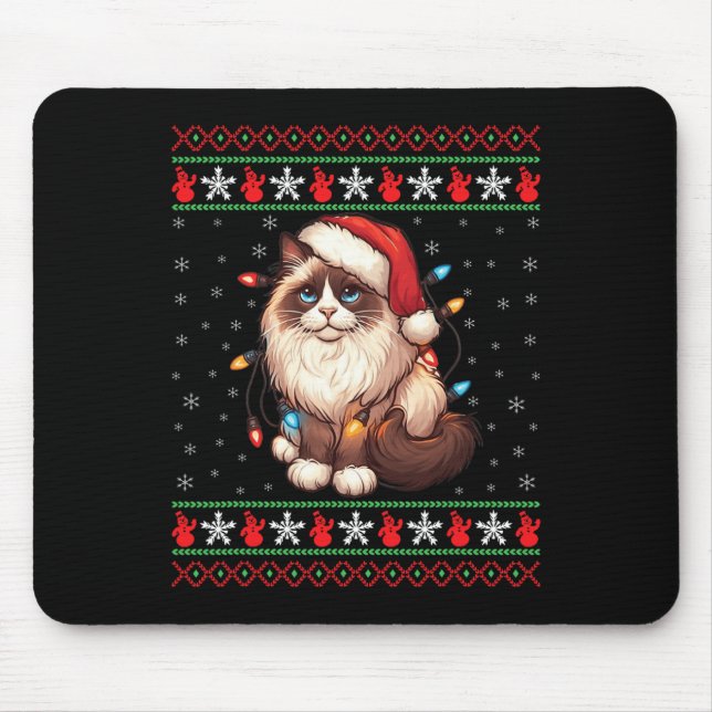 Ragdoll Cat Ugly Christmas Ragdoll Cat Xmas Lighti Mousepad (Vorne)