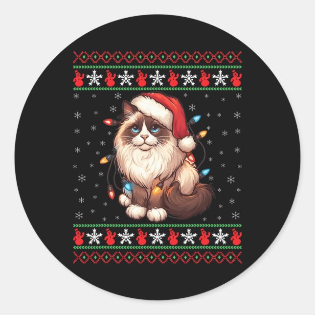 Ragdoll Cat Ugly Christmas Ragdoll Cat Xmas Lighti Runder Aufkleber (Vorderseite)