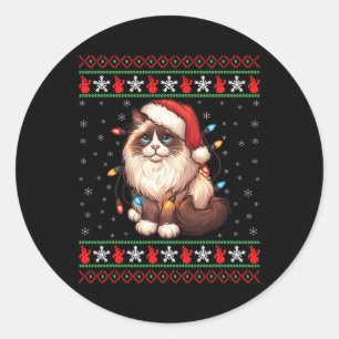 Ragdoll Cat Ugly Christmas Ragdoll Cat Xmas Lighti Runder Aufkleber