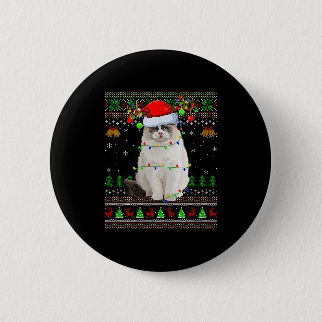 Ragdoll Cat Ugly Christmas Sweaters Holiday Santa  Button (Vorderseite)