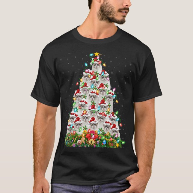 Ragdoll Cat Xmas Lights Weihnachten T-Shirt (Vorderseite)
