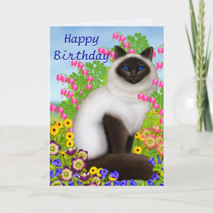 Ragdoll Chat dans Fleurs de Jardin Carte d'Anniver