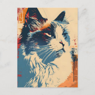 Ragdoll Chat Vintag Art Postkarte