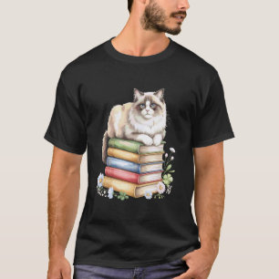 Ragdoll-Katze Bücherwurm Blumen Buch Lesebücher T-Shirt