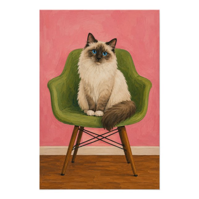 Ragdoll-Katze Grüner Mid Century Sessel Poster (Vorderseite)