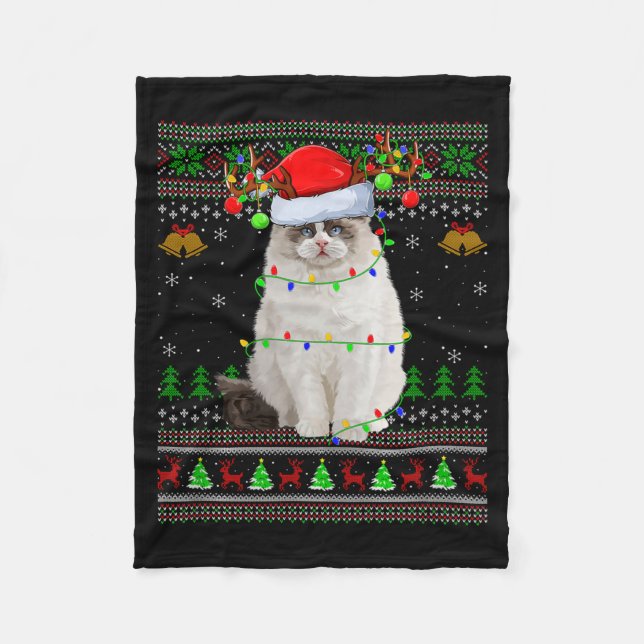 Ragdoll-Katze hässliche Weihnachtspullover Feierta Fleecedecke (Vorderseite)