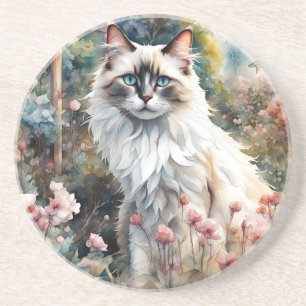 Ragdoll-Katze im englischen Garten Getränkeuntersetzer