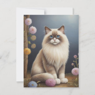 Ragdoll Katze im Garten Fluffy Pet Illustration Postkarte