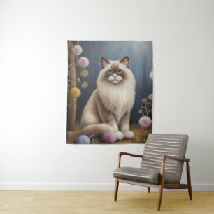 Ragdoll Katze im Garten Fluffy Pet Illustration Wandteppich