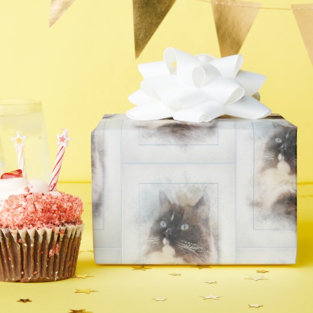 Ragdoll Katze in Abstraktem Rahmen Geschenkpapier (Geburtstagsparty)